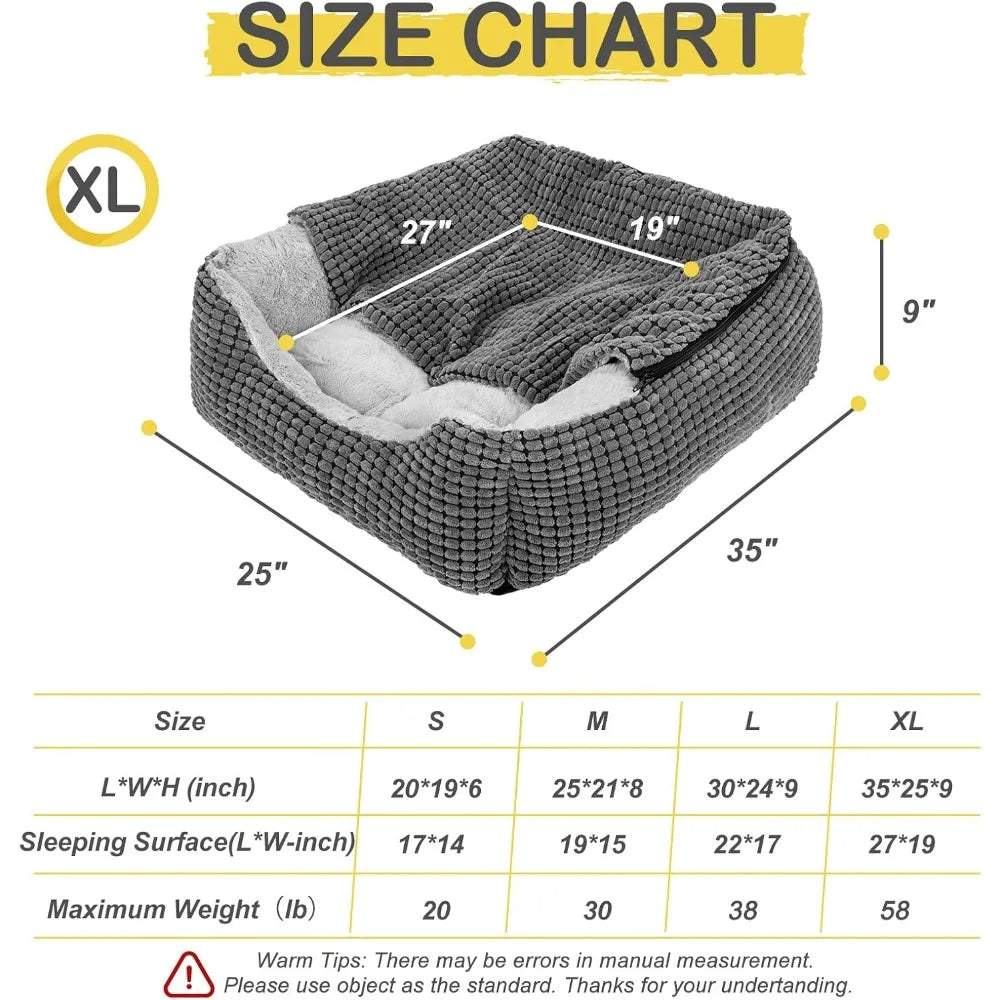 Dog Beds for Large Medium Small Dogs, Rectangle Cave Hooded Blanket Puppy Bed, Luxury Anti-Anxiety Orthopedic Cat Beds for Indo