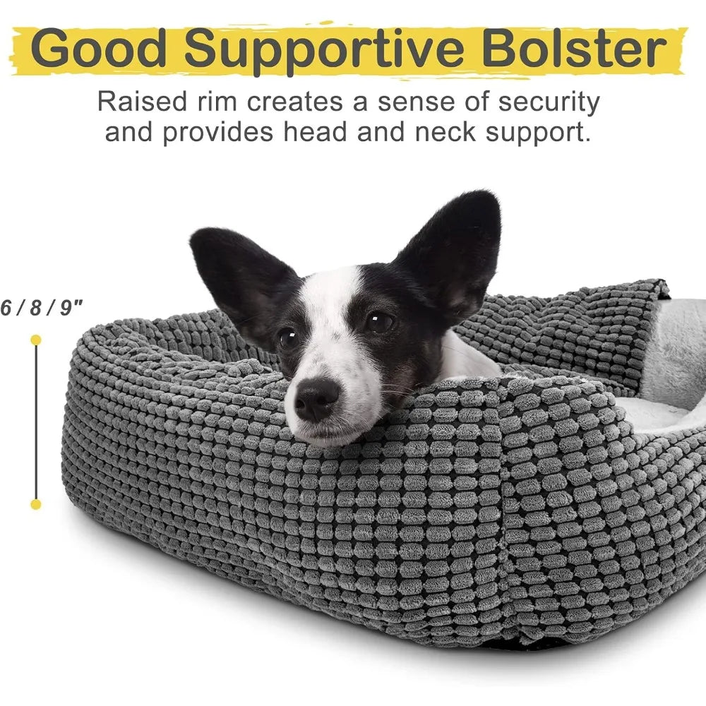 Dog Beds for Large Medium Small Dogs, Rectangle Cave Hooded Blanket Puppy Bed, Luxury Anti-Anxiety Orthopedic Cat Beds for Indo