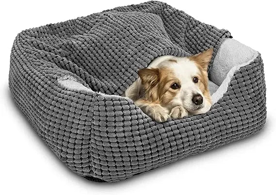 Dog Beds for Large Medium Small Dogs, Rectangle Cave Hooded Blanket Puppy Bed, Luxury Anti-Anxiety Orthopedic Cat Beds for Indo