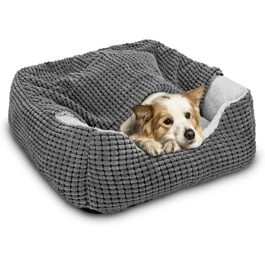 Dog Beds for Large Medium Small Dogs, Rectangle Cave Hooded Blanket Puppy Bed, Luxury Anti-Anxiety Orthopedic Cat Beds for Indo